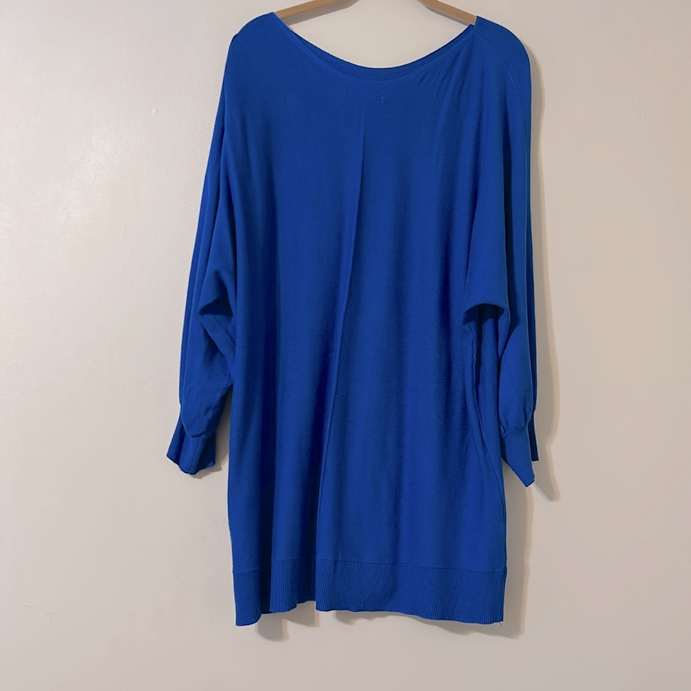 Max Studio Blue Longline Balloon Dolman Sleeve SweaterTunic Dress 1X - Picture 8 of 12
